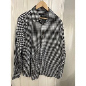 Banana Republic XL Slim Fit Gingham Button Down Shirt Navy Blue White Stretch